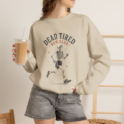 Dead Tired Run Club sweatshirt | Skeleton Runner Illustration I Gildan Crewneck