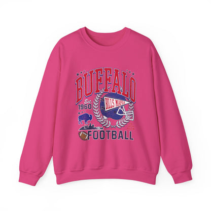 Buffalo Football Helmet Vintage Graphic Sweatshirt | 1960 Bills Logo I Gildan Crewneck Unisex
