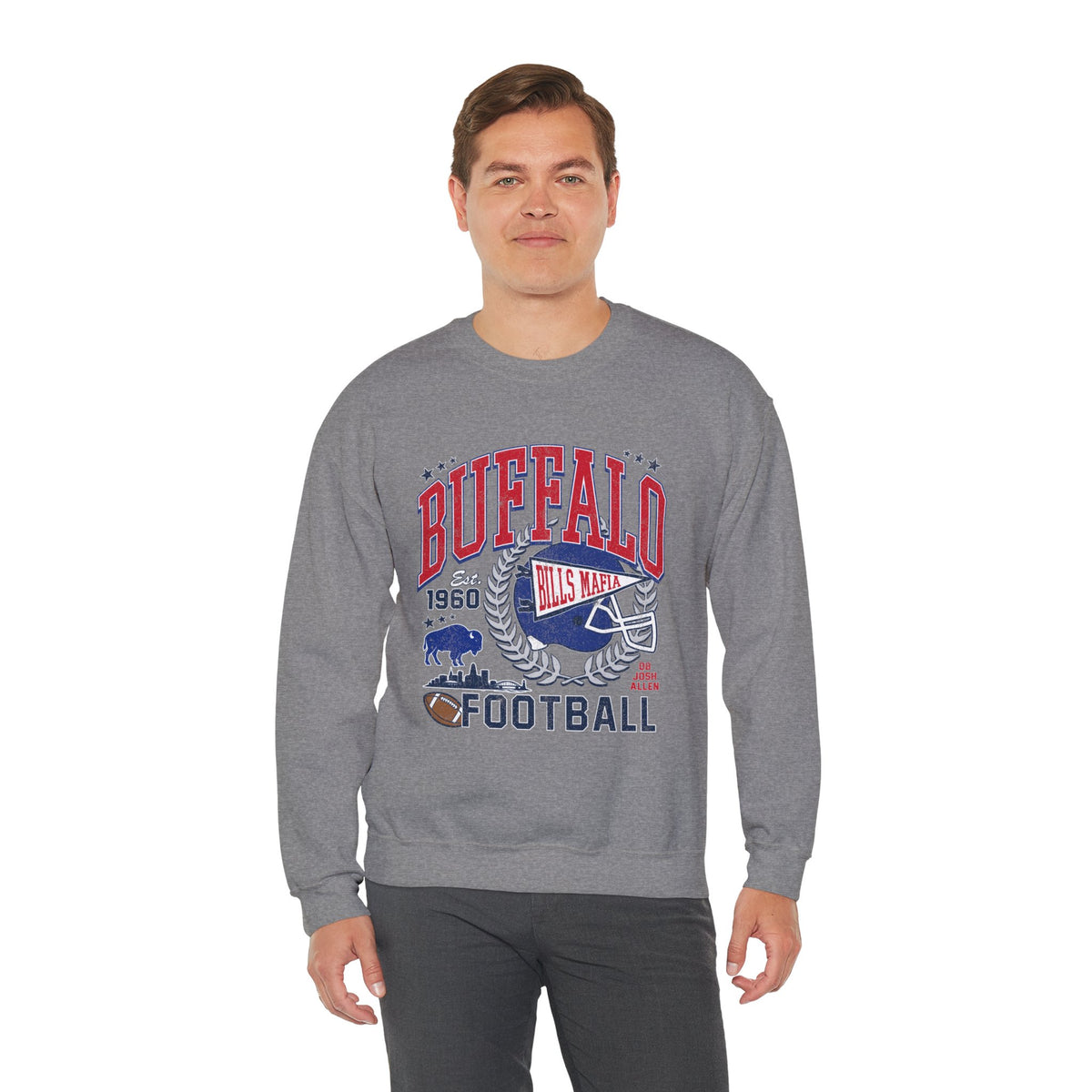 Buffalo Football Helmet Vintage Graphic Sweatshirt | 1960 Bills Logo I Gildan Crewneck Unisex
