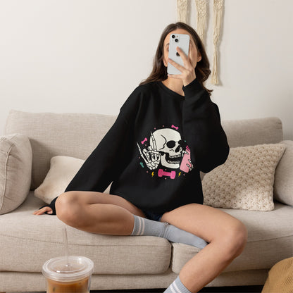 Running Late Is My Cardio sweatshirt | Skull Coffee Cup Illustration
