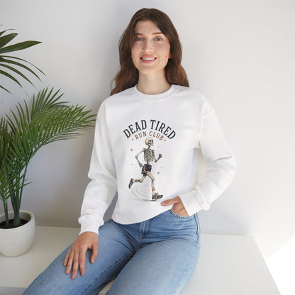 Dead Tired Run Club sweatshirt | Skeleton Runner Illustration I Gildan Crewneck
