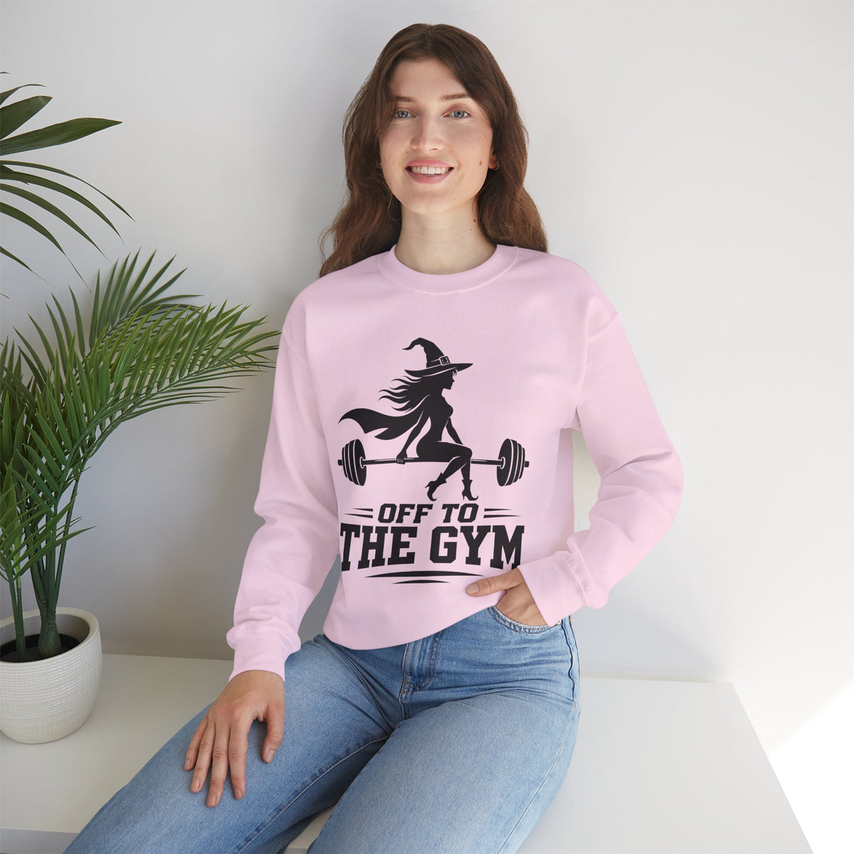 Witch Lifting Barbell Off to the Gym Sweatshirt | Halloween Fitness I Gildan