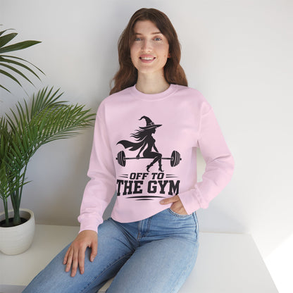 Witch Lifting Barbell Off to the Gym Sweatshirt | Halloween Fitness I Gildan