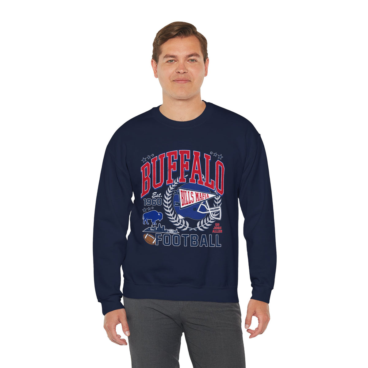 Buffalo Football Helmet Vintage Graphic Sweatshirt | 1960 Bills Logo I Gildan Crewneck Unisex