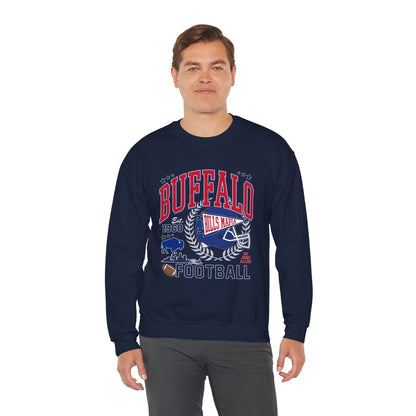 Buffalo Football Helmet Vintage Graphic Sweatshirt | 1960 Bills Logo I Gildan Crewneck Unisex