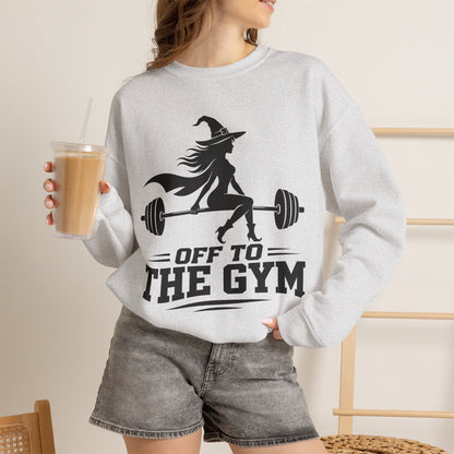 Witch Lifting Barbell Off to the Gym Sweatshirt | Halloween Fitness I Gildan