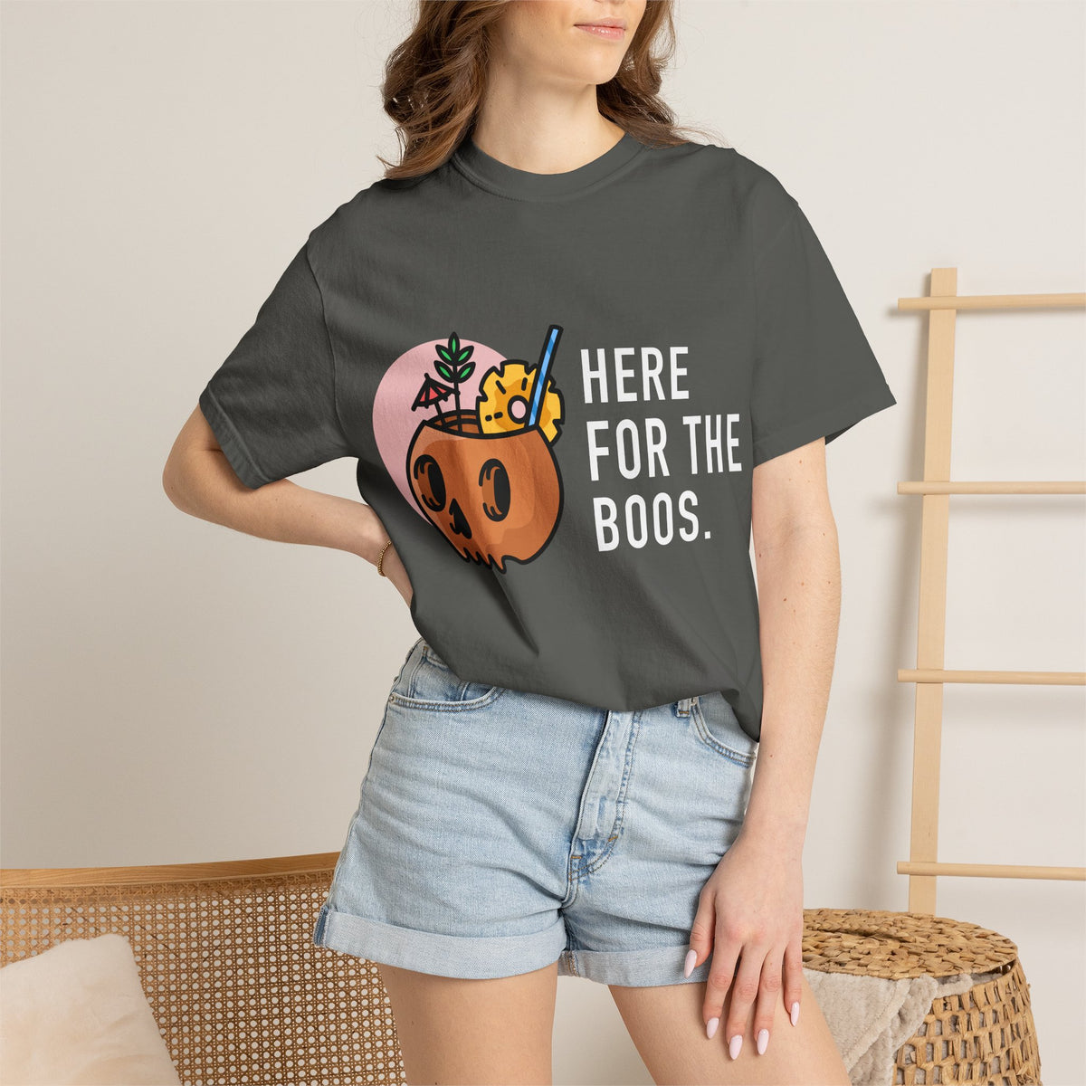 Halloween Pumpkin Graphic T-Shirt — "Here For The Boos"