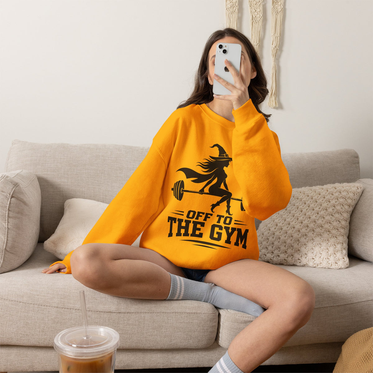 Witch Lifting Barbell Off to the Gym Sweatshirt | Halloween Fitness I Gildan