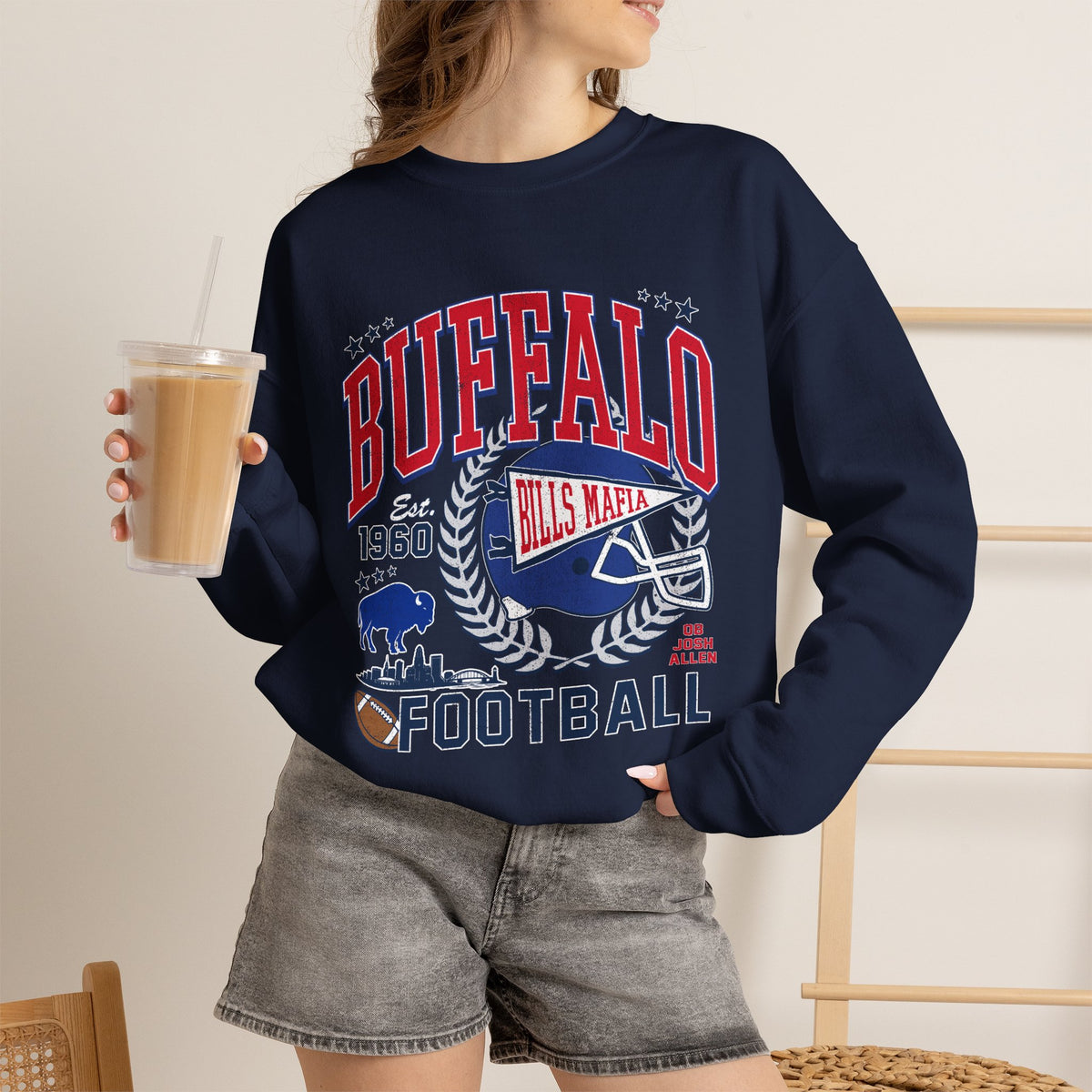 Buffalo Football Helmet Vintage Graphic Sweatshirt | 1960 Bills Logo I Gildan Crewneck Unisex