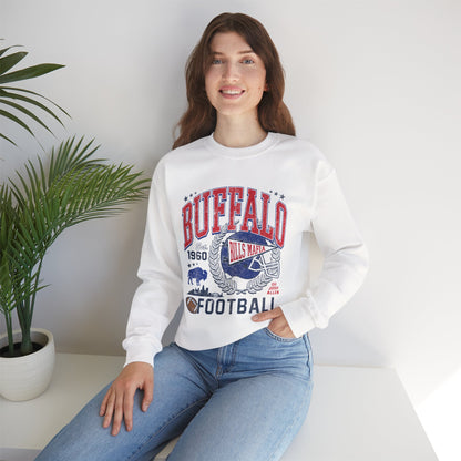 Buffalo Football Helmet Vintage Graphic Sweatshirt | 1960 Bills Logo I Gildan Crewneck Unisex
