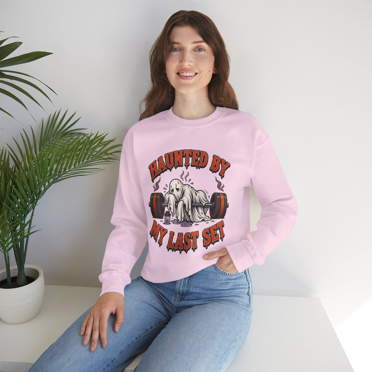 Haunted By My Last Set Sweatshirt | Ghost Lifting Gym Fitness I Gildan Crewneck