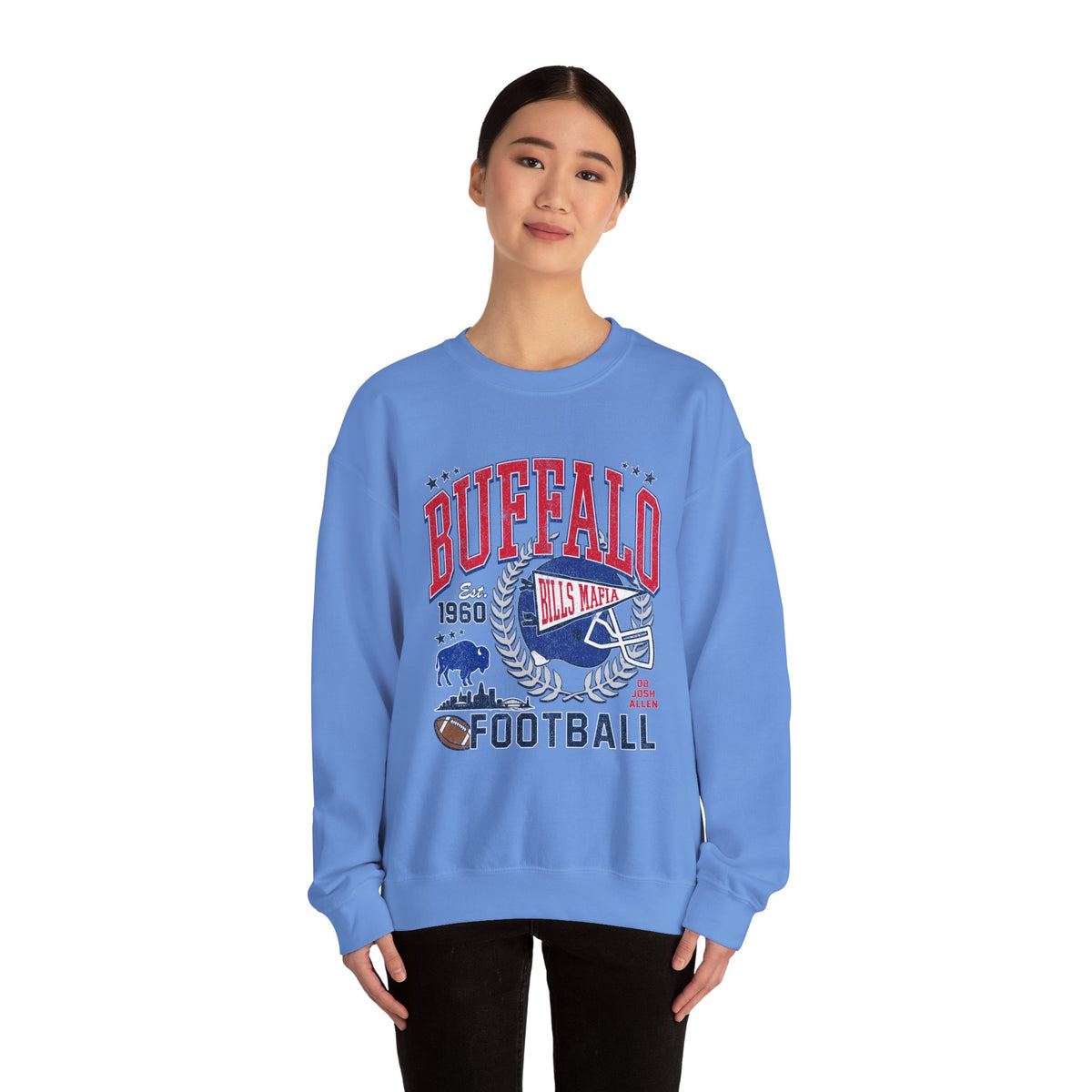 Buffalo Football Helmet Vintage Graphic Sweatshirt | 1960 Bills Logo I Gildan Crewneck Unisex