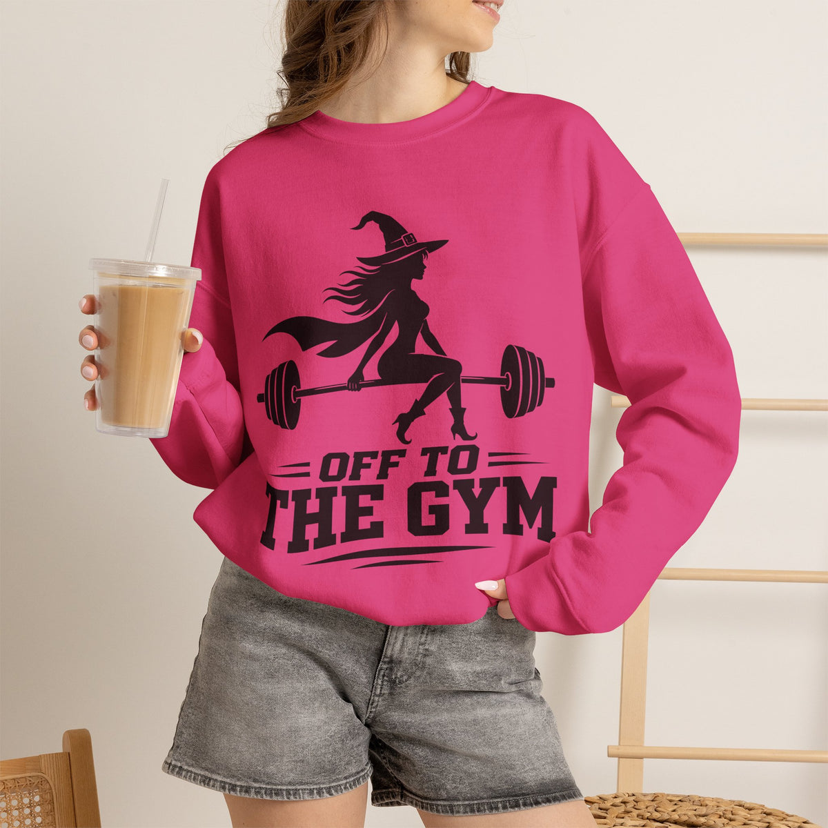 Witch Lifting Barbell Off to the Gym Sweatshirt | Halloween Fitness I Gildan