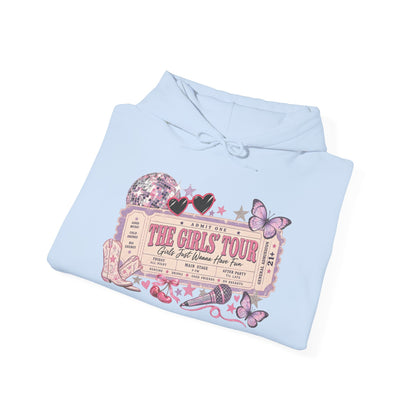 The Girls Just Wanna Have Fun Tour Ticket Graphic Hoodie | Butterfly Floral Ticket Sweatshirt