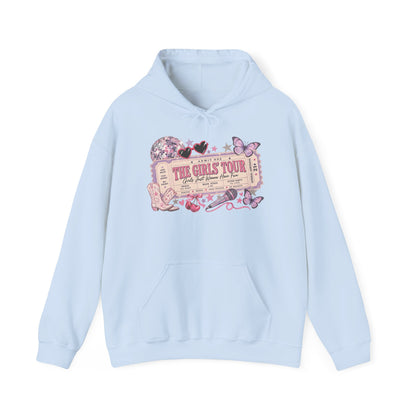 The Girls Just Wanna Have Fun Tour Ticket Graphic Hoodie | Butterfly Floral Ticket Sweatshirt
