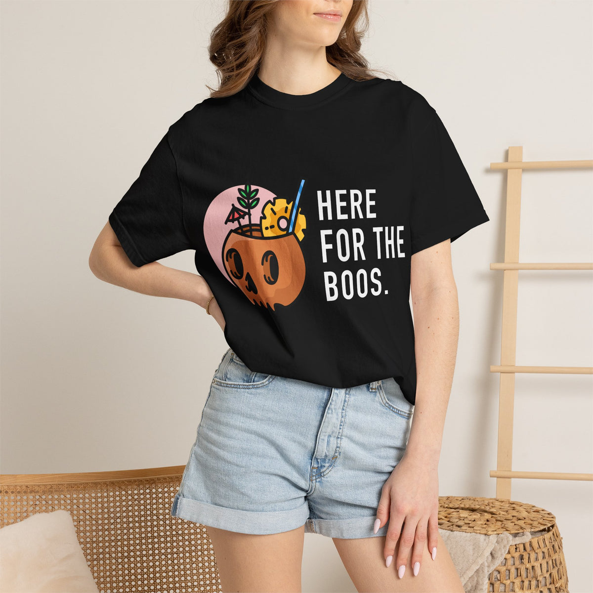 Halloween Pumpkin Graphic T-Shirt — "Here For The Boos"