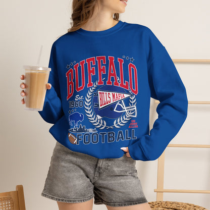 Buffalo Football Helmet Vintage Graphic Sweatshirt | 1960 Bills Logo I Gildan Crewneck Unisex