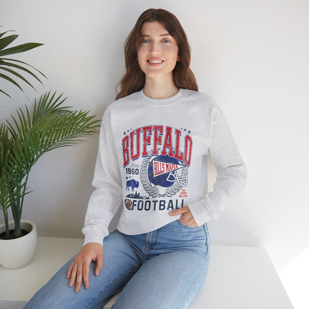 Buffalo Football Helmet Vintage Graphic Sweatshirt | 1960 Bills Logo I Gildan Crewneck Unisex
