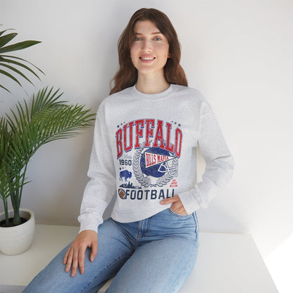 Buffalo Football Helmet Vintage Graphic Sweatshirt | 1960 Bills Logo I Gildan Crewneck Unisex