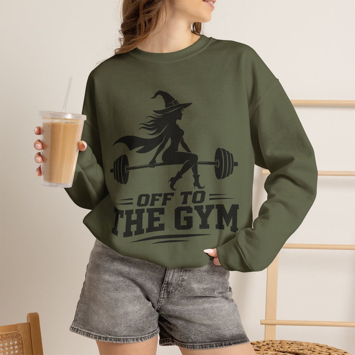 Witch Lifting Barbell Off to the Gym Sweatshirt | Halloween Fitness I Gildan