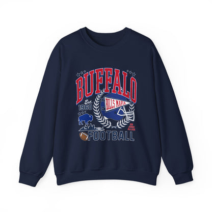 Buffalo Football Helmet Vintage Graphic Sweatshirt | 1960 Bills Logo I Gildan Crewneck Unisex