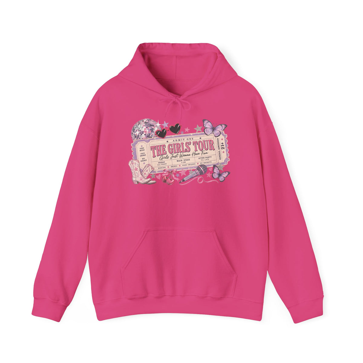 The Girls Just Wanna Have Fun Tour Ticket Graphic Hoodie | Butterfly Floral Ticket Sweatshirt