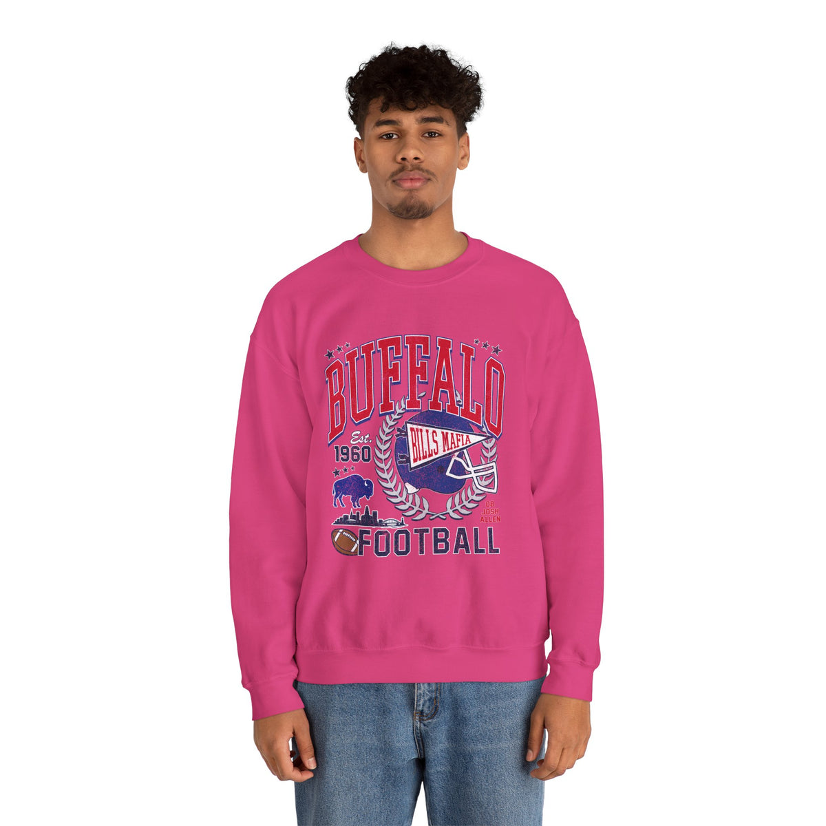 Buffalo Football Helmet Vintage Graphic Sweatshirt | 1960 Bills Logo I Gildan Crewneck Unisex