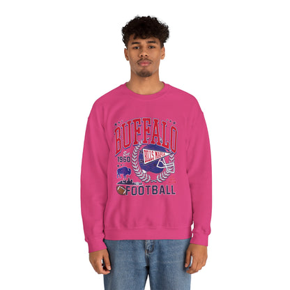 Buffalo Football Helmet Vintage Graphic Sweatshirt | 1960 Bills Logo I Gildan Crewneck Unisex