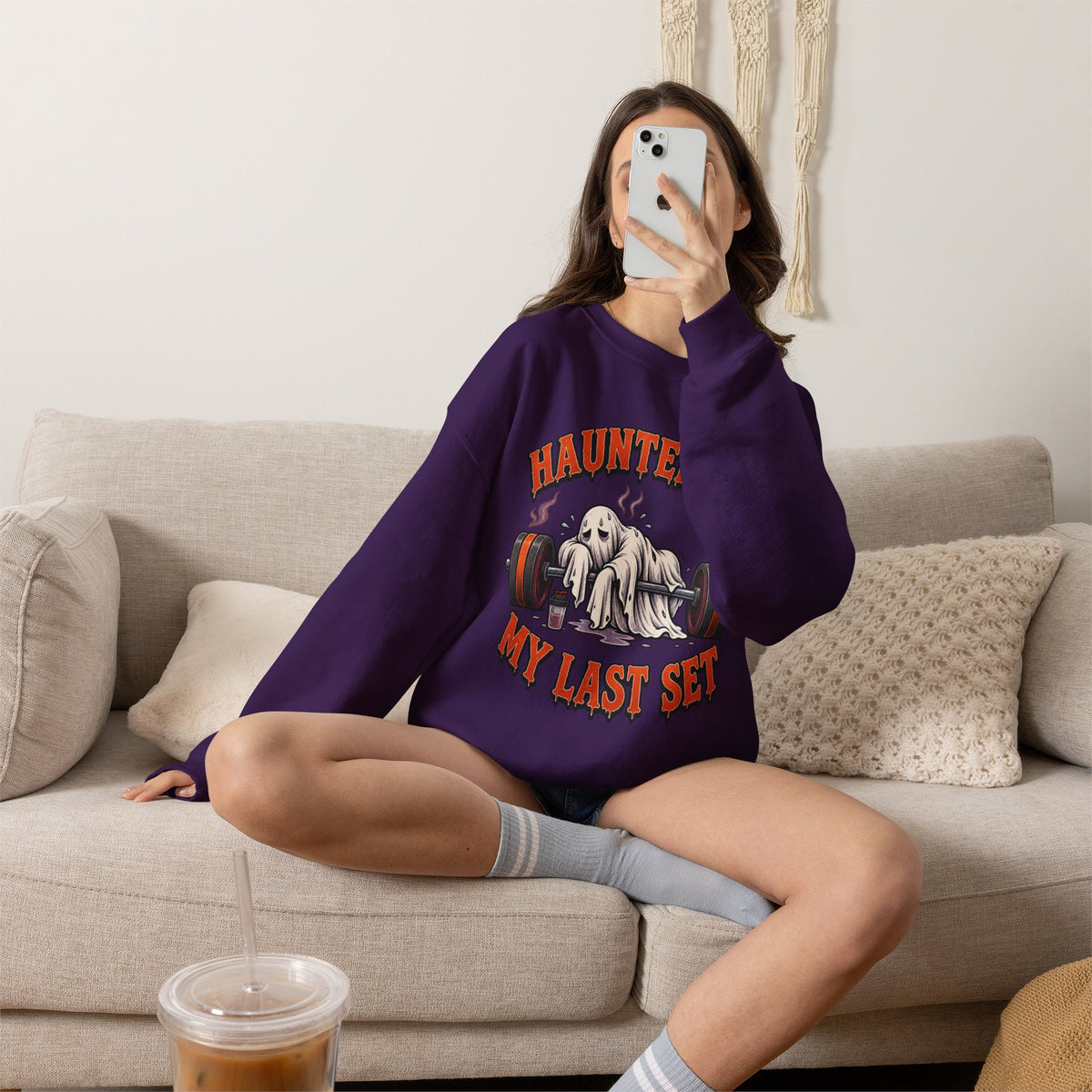 Haunted By My Last Set Sweatshirt | Ghost Lifting Gym Fitness I Gildan Crewneck