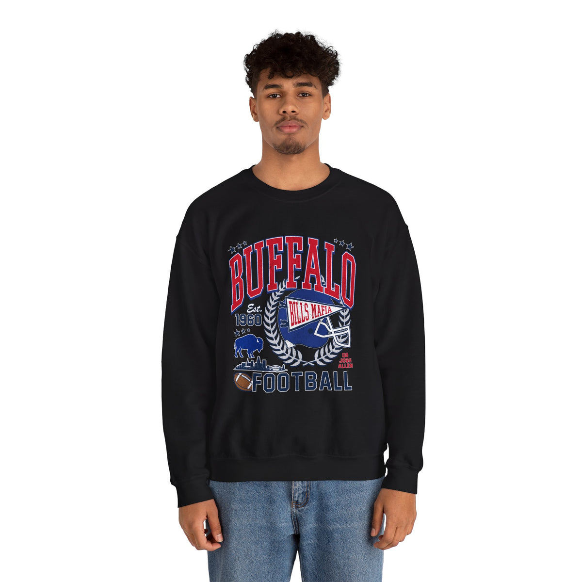 Buffalo Football Helmet Vintage Graphic Sweatshirt | 1960 Bills Logo I Gildan Crewneck Unisex
