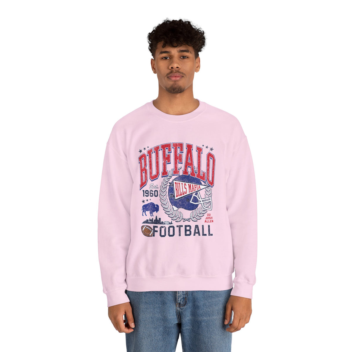 Buffalo Football Helmet Vintage Graphic Sweatshirt | 1960 Bills Logo I Gildan Crewneck Unisex