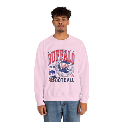 Buffalo Football Helmet Vintage Graphic Sweatshirt | 1960 Bills Logo I Gildan Crewneck Unisex