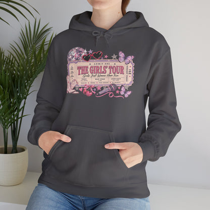 The Girls Just Wanna Have Fun Tour Ticket Graphic Hoodie | Butterfly Floral Ticket Sweatshirt