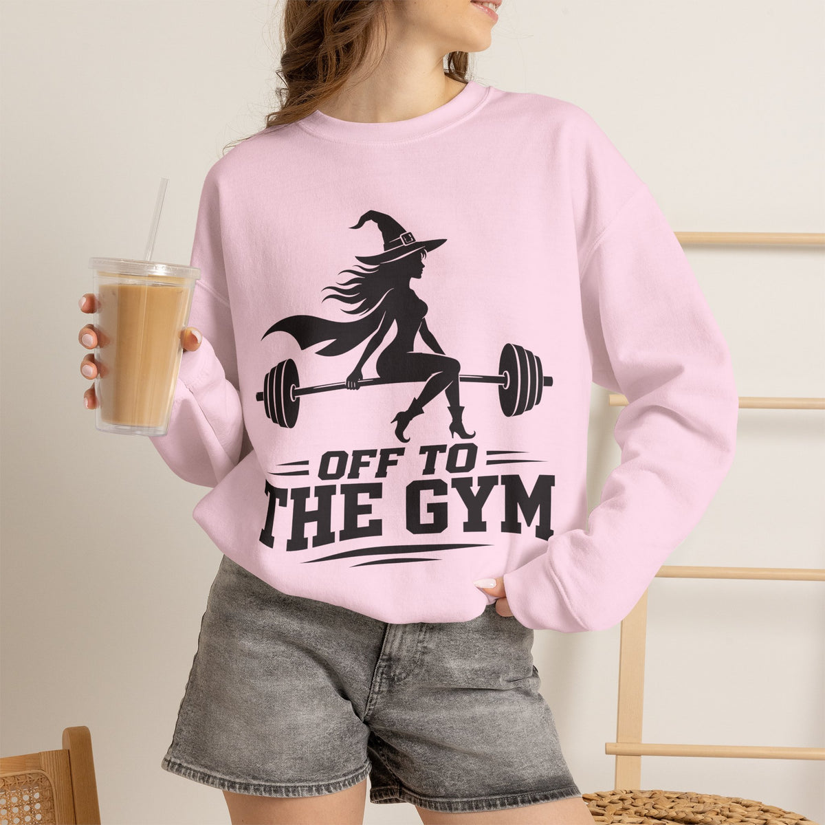 Witch Lifting Barbell Off to the Gym Sweatshirt | Halloween Fitness I Gildan