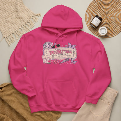 The Girls Just Wanna Have Fun Tour Ticket Graphic Hoodie | Butterfly Floral Ticket Sweatshirt