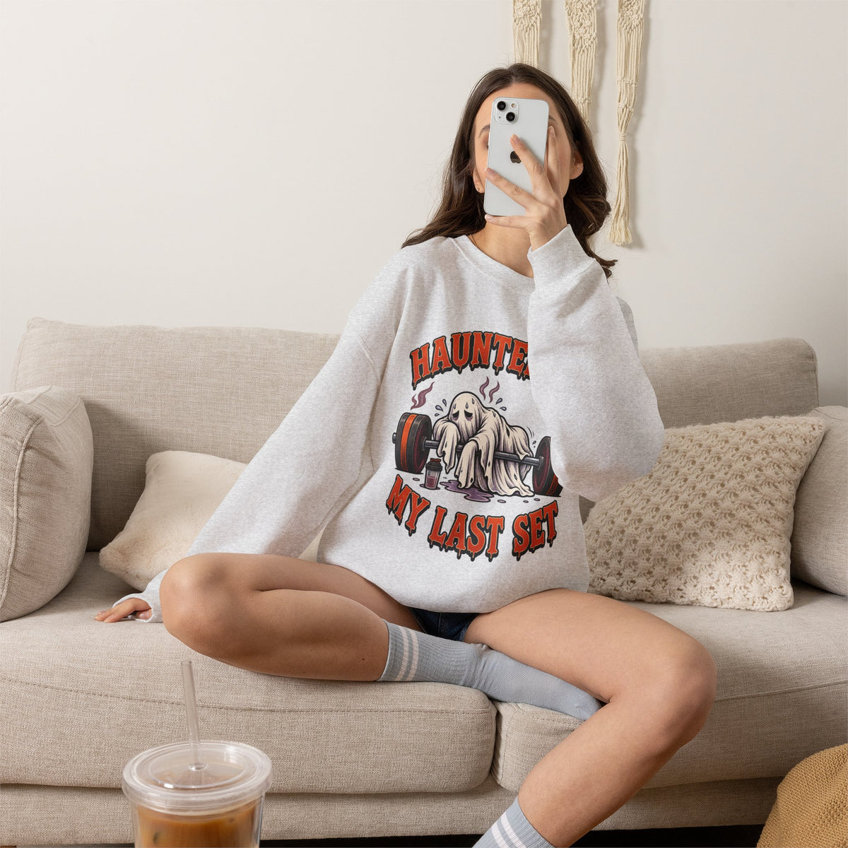 Haunted By My Last Set Sweatshirt | Ghost Lifting Gym Fitness I Gildan Crewneck