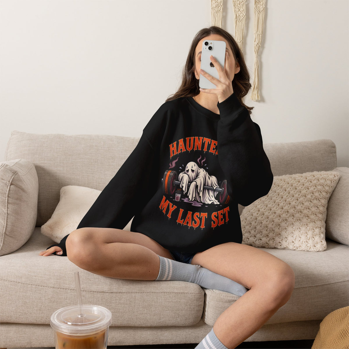 Haunted By My Last Set Sweatshirt | Ghost Lifting Gym Fitness I Gildan Crewneck