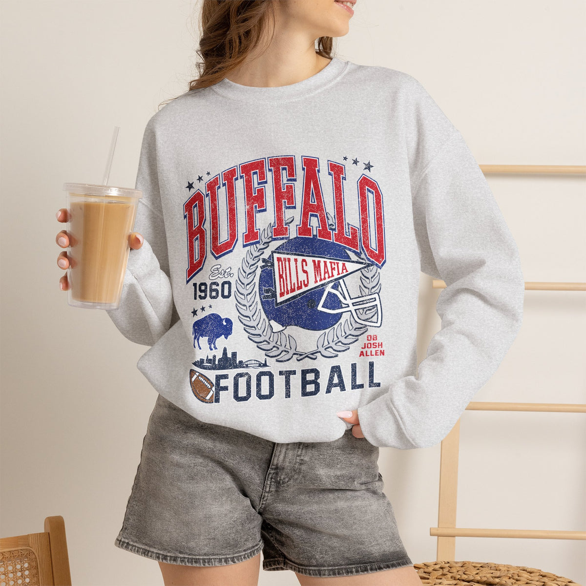 Buffalo Football Helmet Vintage Graphic Sweatshirt | 1960 Bills Logo I Gildan Crewneck Unisex
