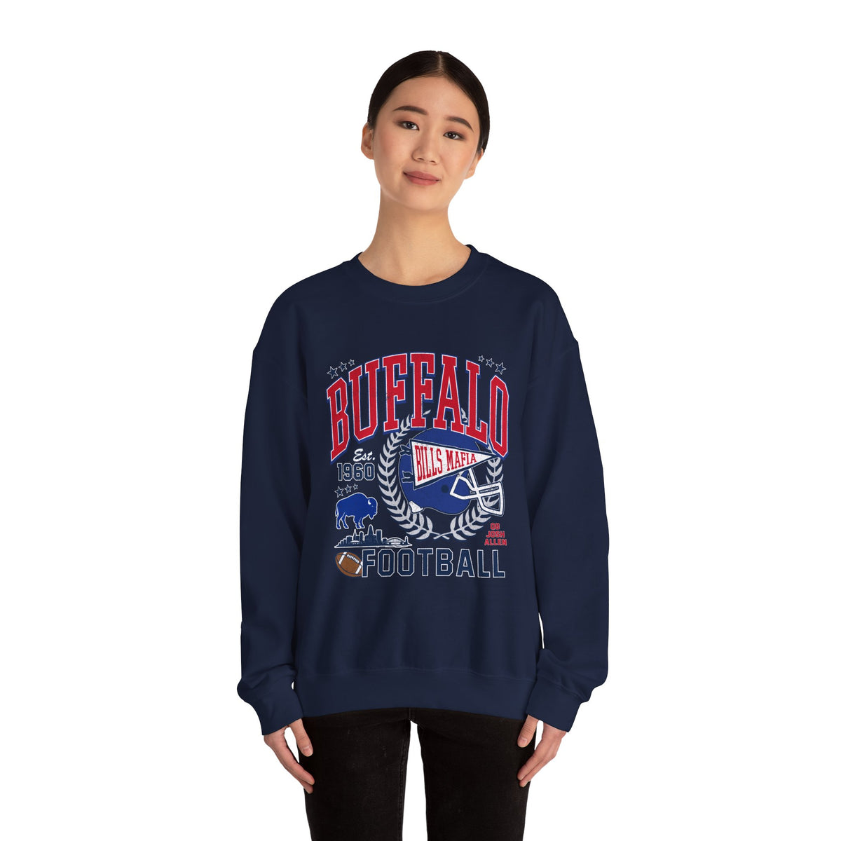 Buffalo Football Helmet Vintage Graphic Sweatshirt | 1960 Bills Logo I Gildan Crewneck Unisex