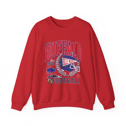 Buffalo Football Helmet Vintage Graphic Sweatshirt | 1960 Bills Logo I Gildan Crewneck Unisex