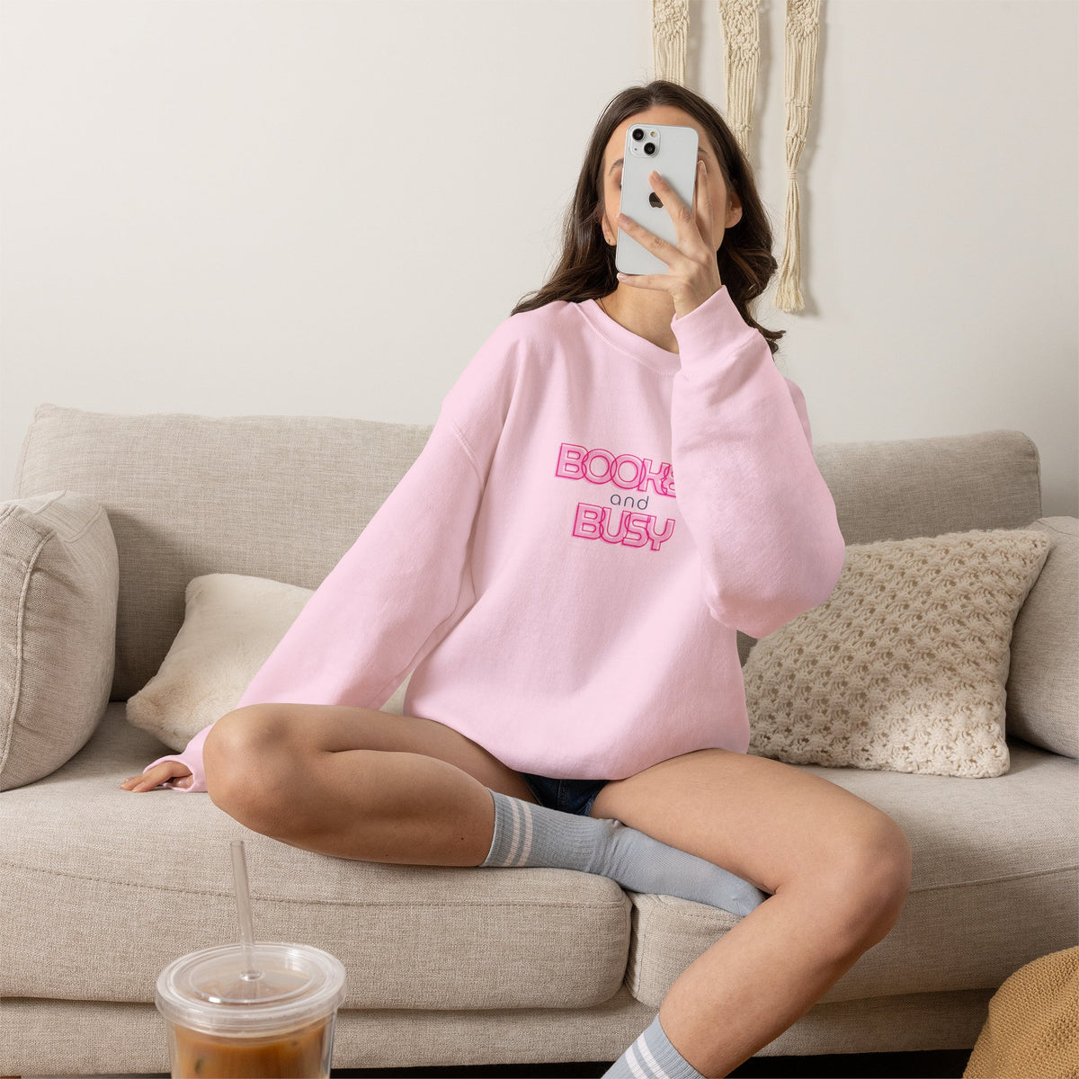 Booked and Busy Pink Crewneck Sweatshirt I Boss Babe Unbothered Funny Powerful Sweatshirt