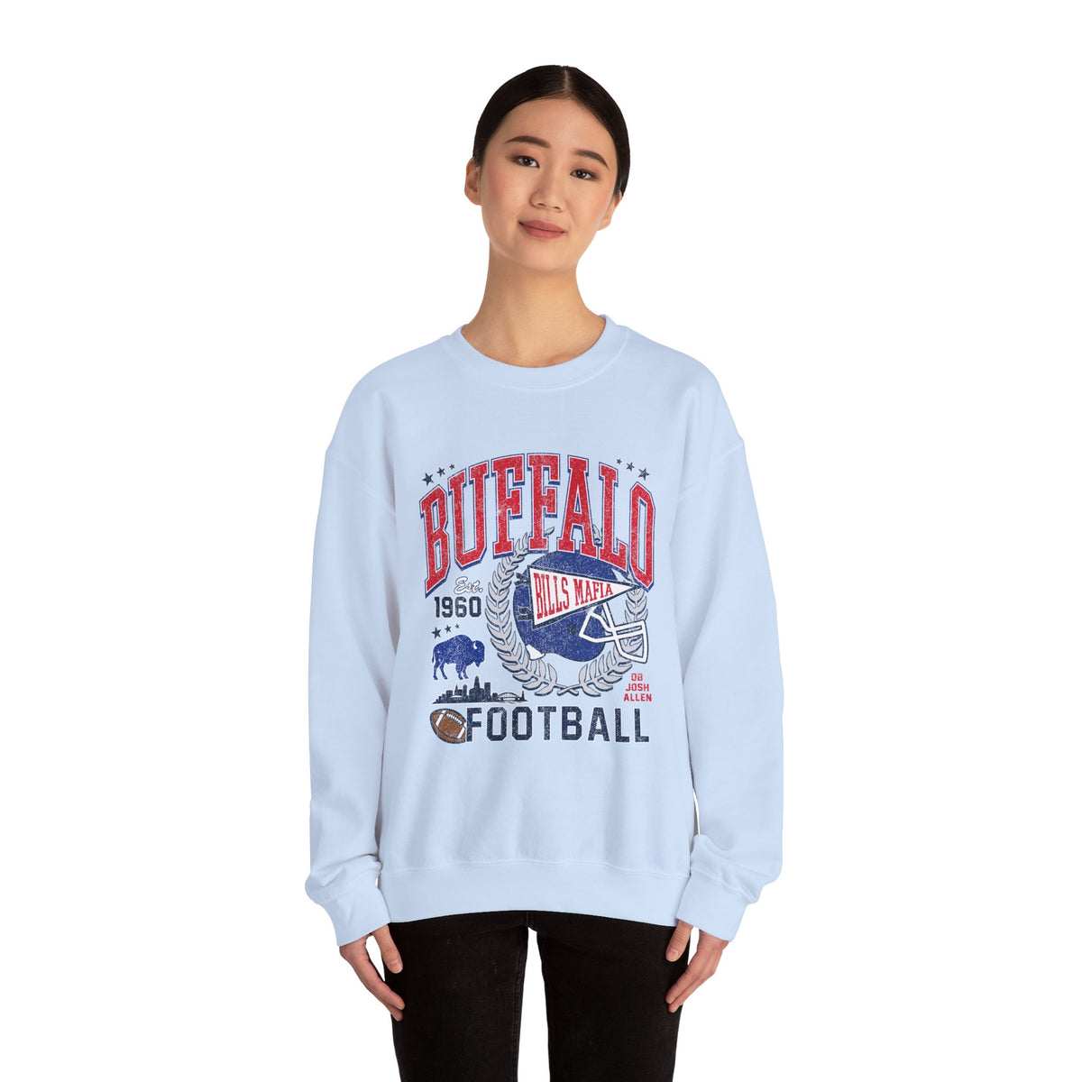 Buffalo Football Helmet Vintage Graphic Sweatshirt | 1960 Bills Logo I Gildan Crewneck Unisex