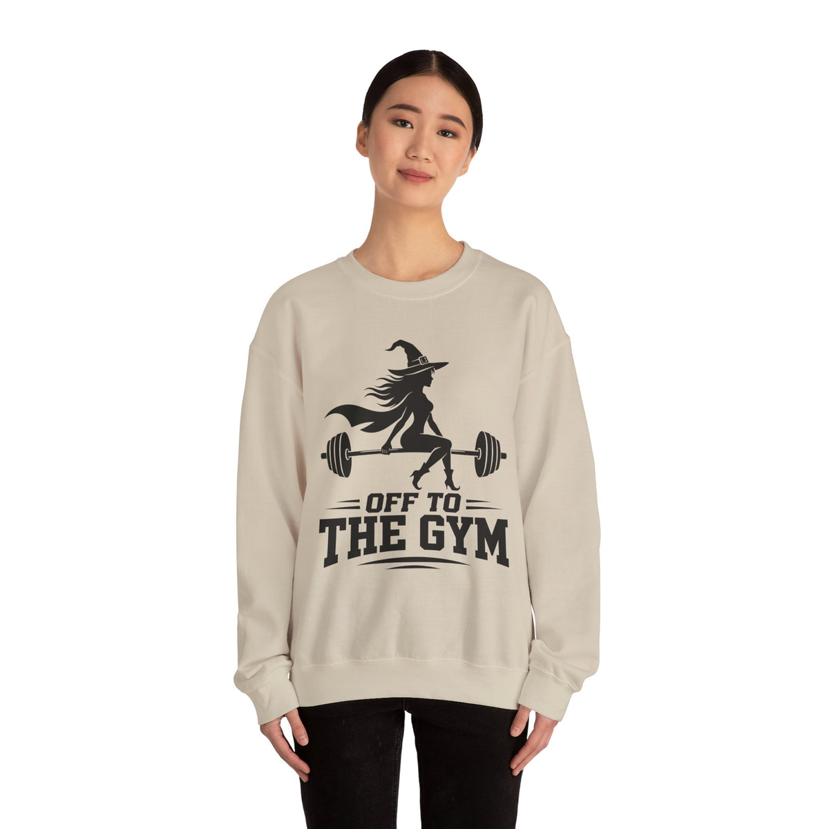 Witch Lifting Barbell Off to the Gym Sweatshirt | Halloween Fitness I Gildan