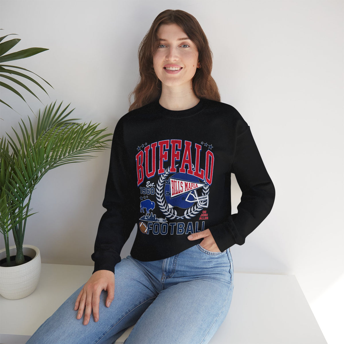 Buffalo Football Helmet Vintage Graphic Sweatshirt | 1960 Bills Logo I Gildan Crewneck Unisex