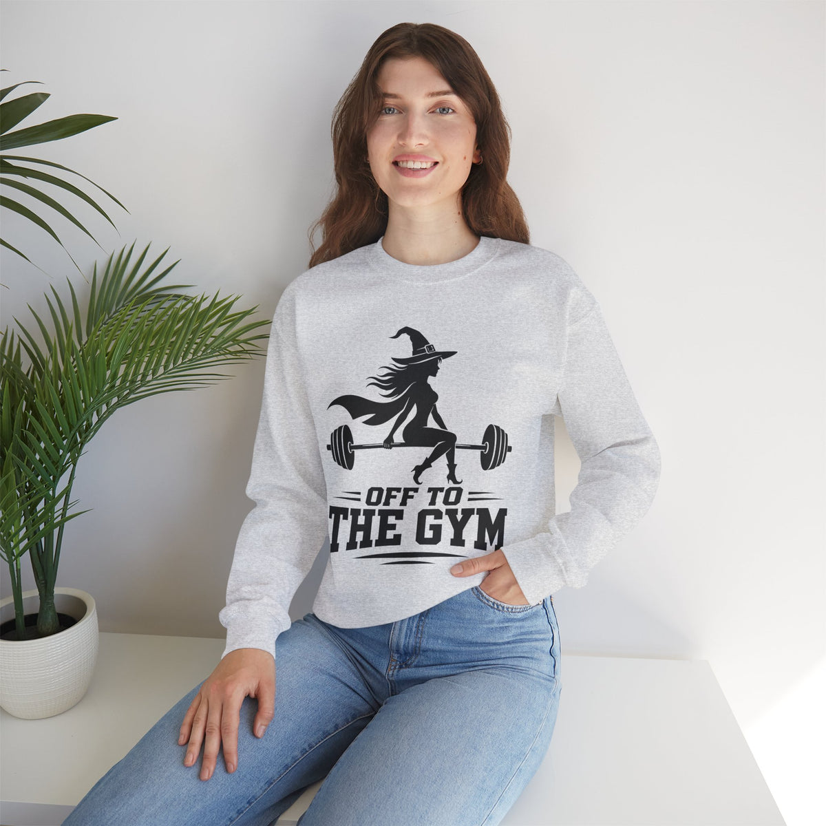 Witch Lifting Barbell Off to the Gym Sweatshirt | Halloween Fitness I Gildan