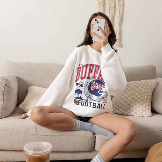 Buffalo Football Helmet Vintage Graphic Sweatshirt | 1960 Bills Logo I Gildan Crewneck Unisex