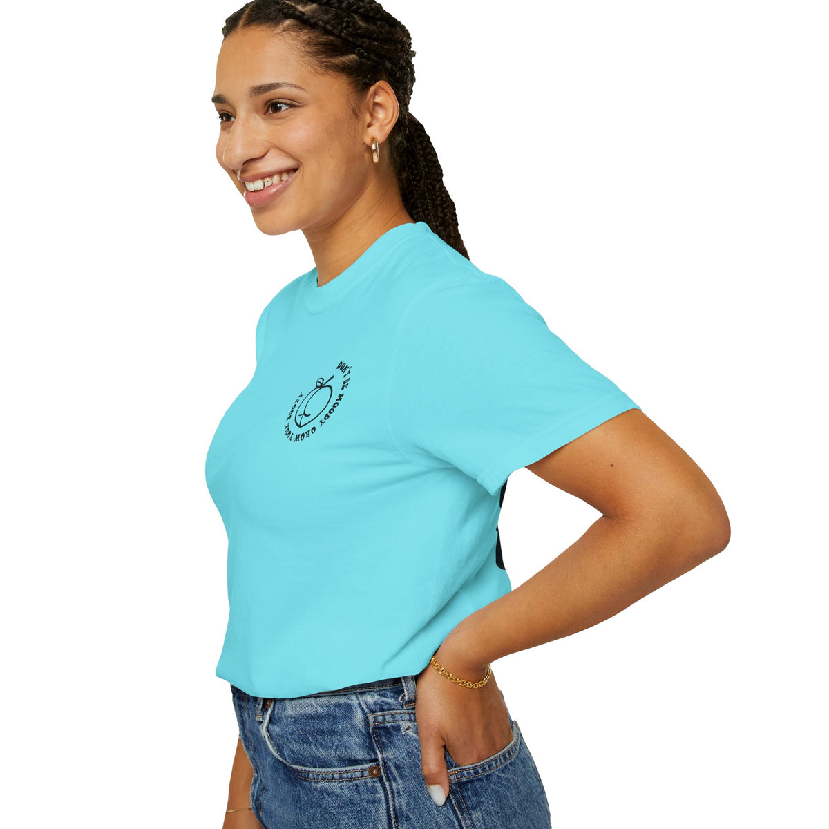 Don't Be Moody Grow Ya Booty T-Shirt | Funny Retro Script, Chest Peach Logo I