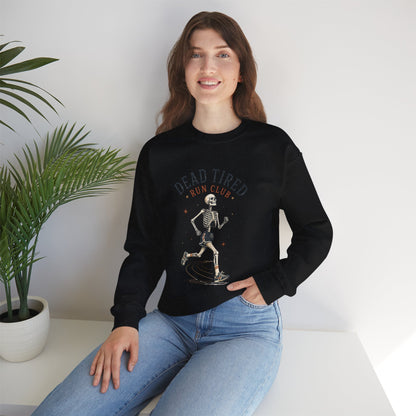 Dead Tired Run Club sweatshirt | Skeleton Runner Illustration I Gildan Crewneck