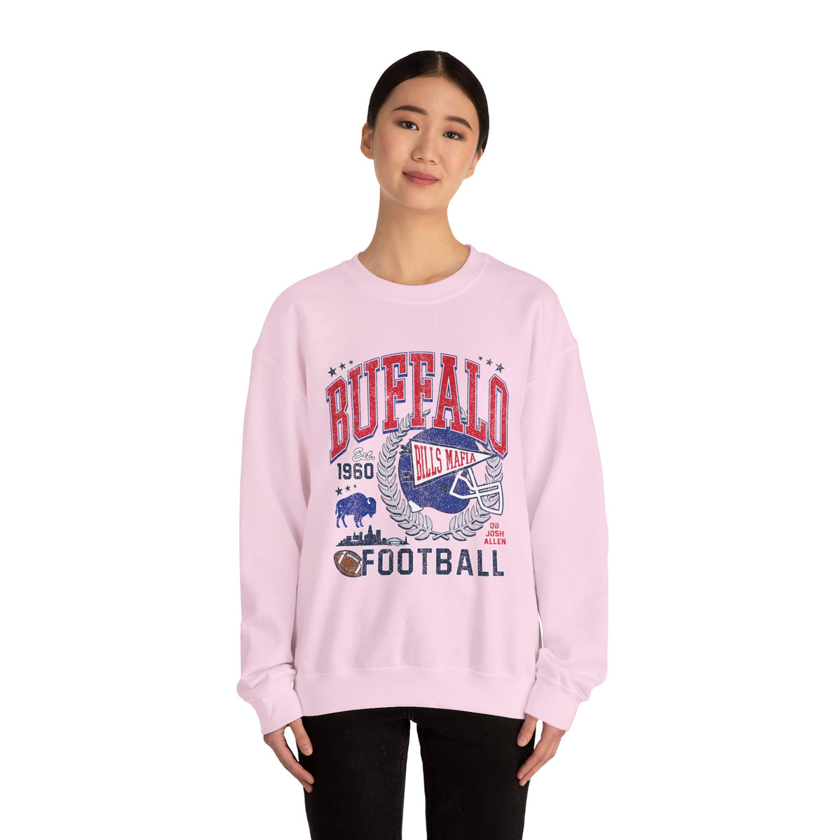 Buffalo Football Helmet Vintage Graphic Sweatshirt | 1960 Bills Logo I Gildan Crewneck Unisex