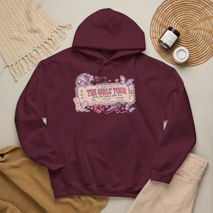 The Girls Just Wanna Have Fun Tour Ticket Graphic Hoodie | Butterfly Floral Ticket Sweatshirt